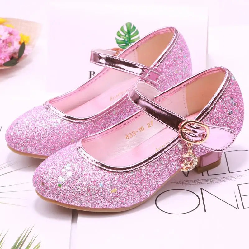 Children Princess Shoes student dance shoes for Girls High Heel Sandals Dress Purple Kids Leather Glitter Crystal Shoes Banquet Good Vibrations