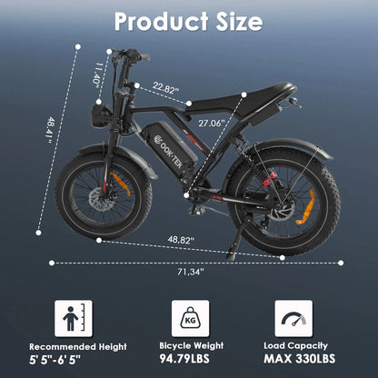 Free Shipping in US Electric Bike S8 1000W Powerful Motor 48V 17.5AH 20 Inch Fat Tire City Bike for Adult Commuting Urban E Bike Good Vibrations