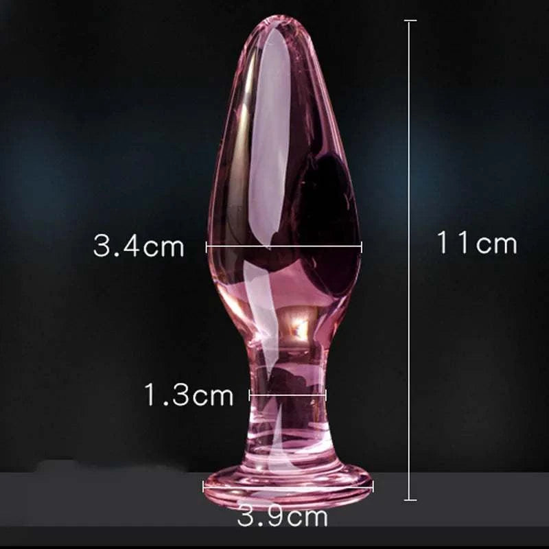 Candiway pink crystal glass anal plug prostate massager, 11cm length.