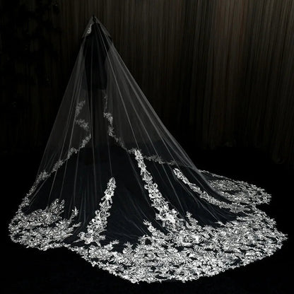 ROMANTIC Luxury Bridal Veils Cathedral Length Long White Ivory Lace Wedding Veils With Comb Good Vibrations