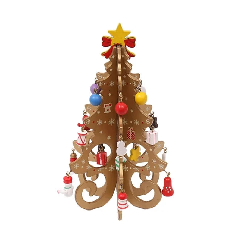 Handcrafted Wooden Christmas Tree Decoration-1pc 3D Tabletop Christmas Ornament with Hanging Accessories, Festive Decor Gift Good Vibrations