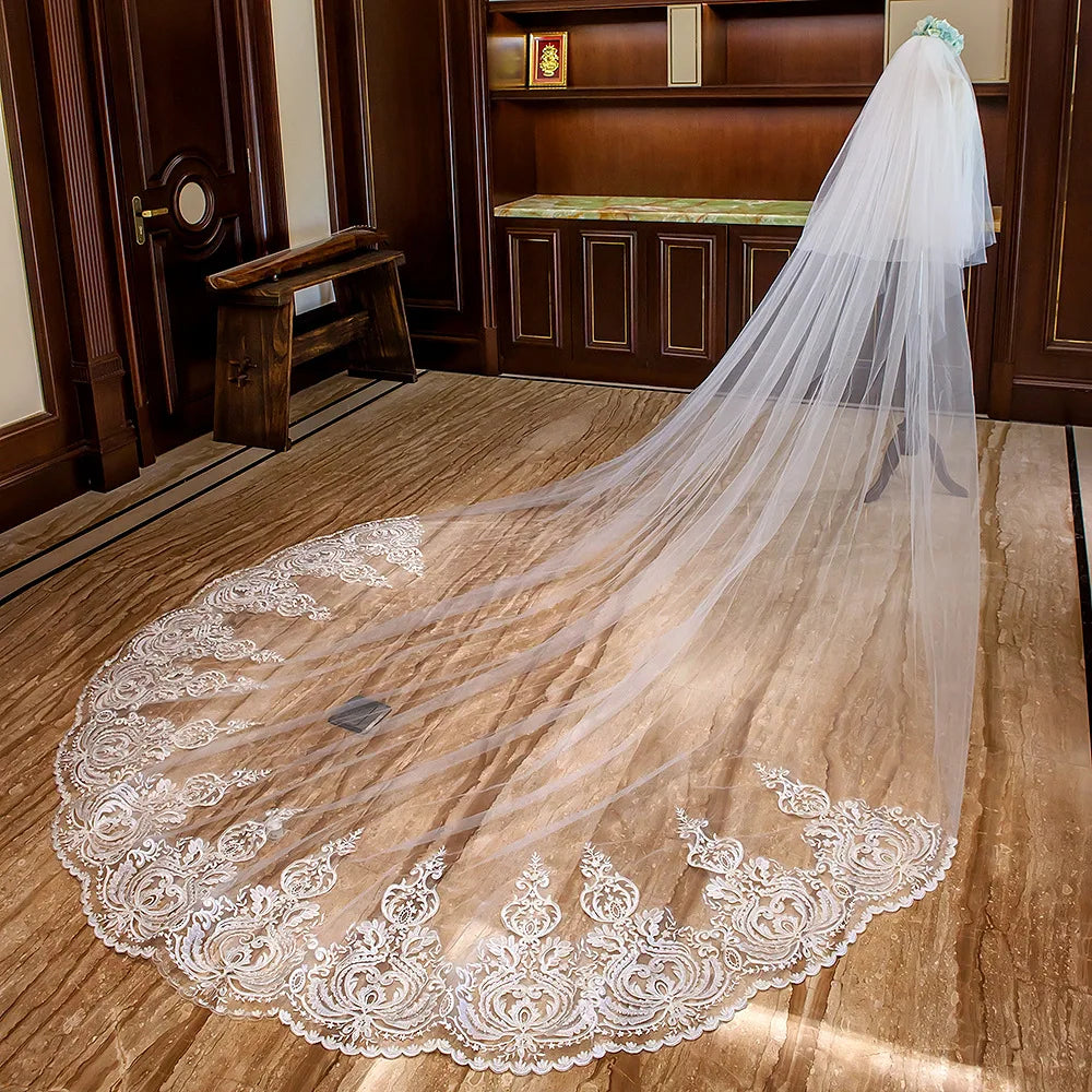 New Arrivals Appliques Lace Veil New Bride Wedding Dress Accessories 3 Meters Long Trailing Soft Veil Good Vibrations
