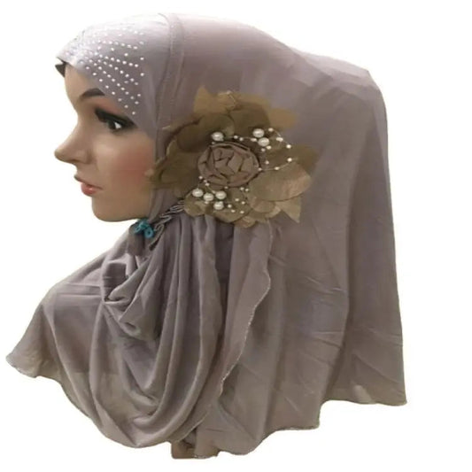 Single-piece Malay Veil Set Hijab Scarf Muslim Womens With Flower Ironed and Diamond Good Vibrations