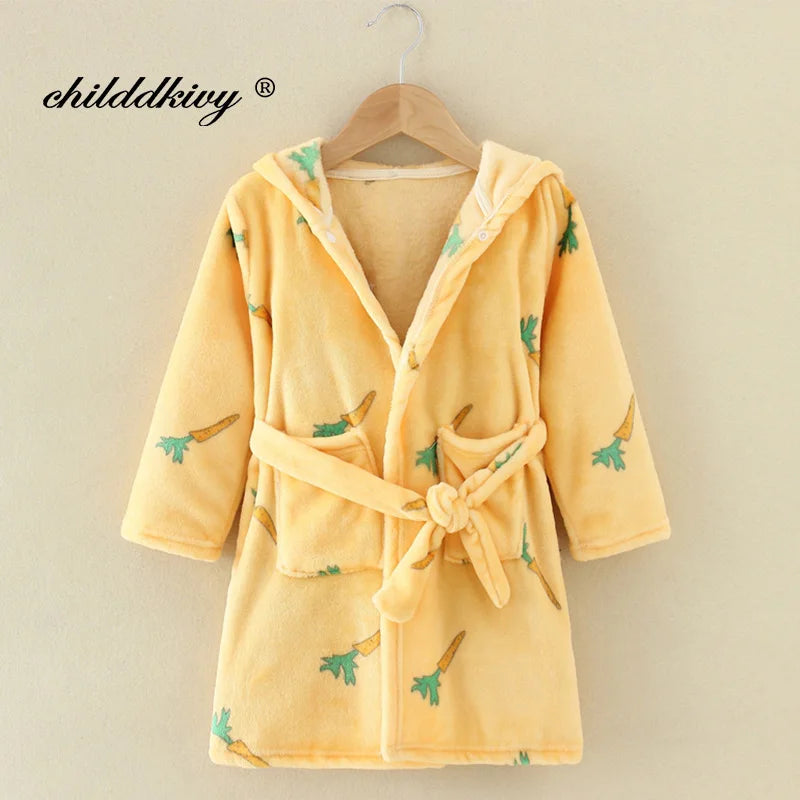 Boy and Girls Flannel Pajamas Robe Autumn and Winter Children Sleepwear Soft Hooded Kids Homewear 2-8 Years Good Vibrations