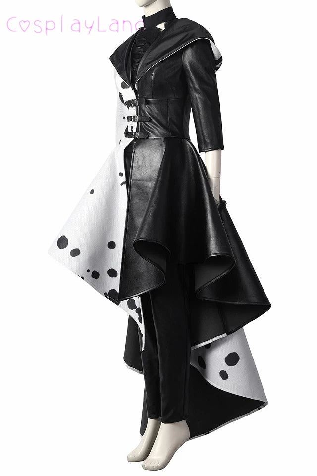Cruella Costume Cosplay Evil Queen Black White Evening Party Dress Fashion Emma Magic Oufit Women Suit Coat Pants Gloves Good Vibrations