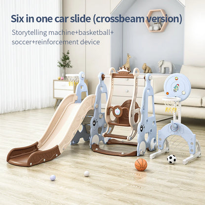 Indoor 6-in-1 Plastic Swing and Slide Set for Kids PE Baby Climbing Equipment Kindergarten Daycare Playhouse Good Vibrations