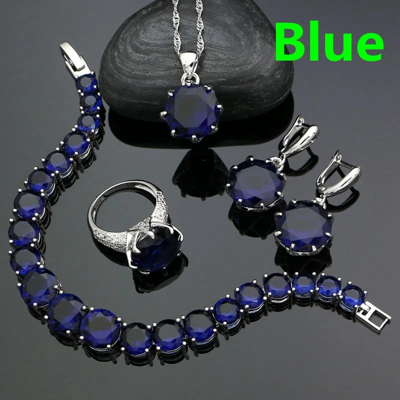 925 Sterling Silver Bridal Jewelry Sets For Women Yellow Cubic Zirconia Earrings Pendant Ring Bracelet Necklace Set Good Vibrations