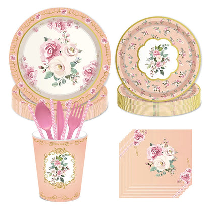 Hawaiian Pink Party Decoration Disposable Tableware Flower Summer Plate Paper Cup Napkin Birthday Decor Wedding Party Supplies Good Vibrations