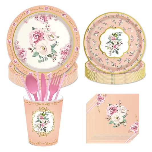 Hawaiian Pink Party Decoration Disposable Tableware Flower Summer Plate Paper Cup Napkin Birthday Decor Wedding Party Supplies Good Vibrations