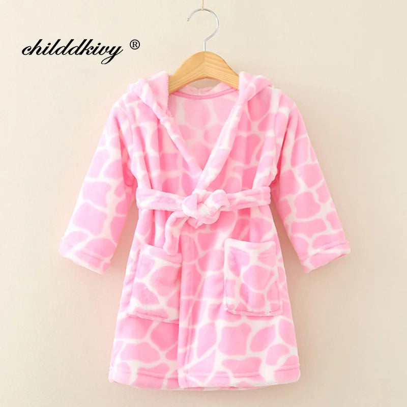 Boy and Girls Flannel Pajamas Robe Autumn and Winter Children Sleepwear Soft Hooded Kids Homewear 2-8 Years Good Vibrations