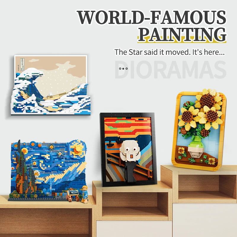 New Arrival Van Gogh's Starry Night 3D Painting Micro Blocks Montessori Toy Kids Artwork Frame for Home Decor Good Vibrations