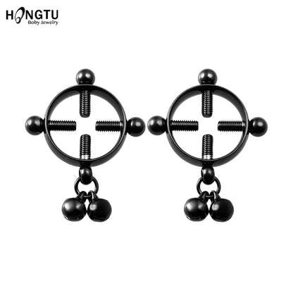 2PCS Screw Bell Pendant Fake Nipple Ring Women Stainless Steel Fashion Piercing Jewelry Body Jewelry Round Nipple Piercings Bar Good Vibrations