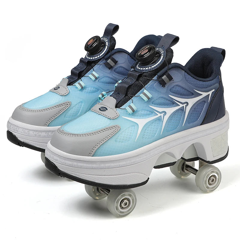 Factory New Kick Roller Shoes Cool Style Skate Shoe Kick Out with 4wheels Children Sliding Young Adjustable Rollershoes Sneakers Good Vibrations