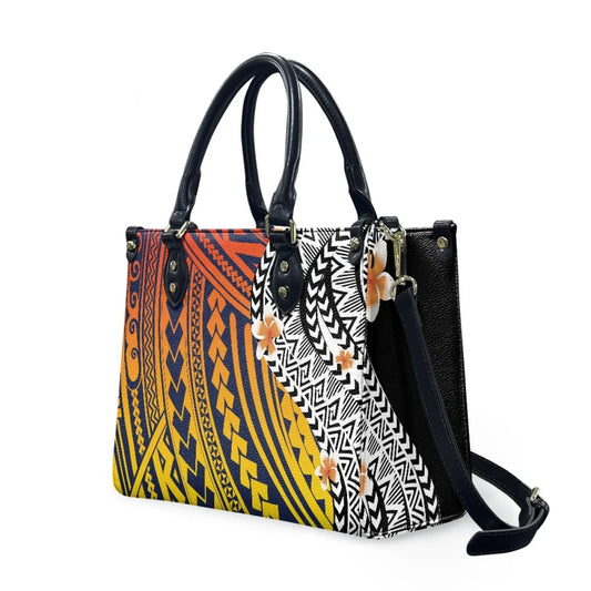 Customized Luxury Leather Women Handbag Hawaii Tribal Polynesian Tattoo Print Pu Leather Purse Shoulder Bag Lightweight Tote Bag Good Vibrations