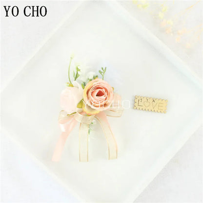 Wedding Groom Boutonniere Bride Bridesmaid Women Hand Wrist Flower Silk Rose Boutonniere Buttonhole for Marriage Party Flower Good Vibrations