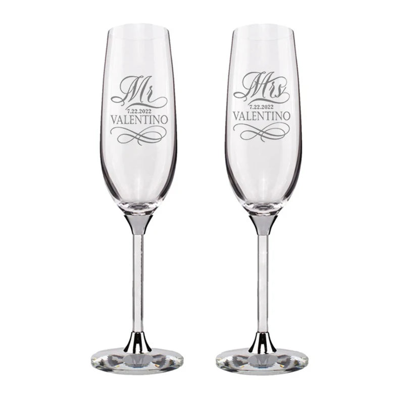 Personalized Champagne Flute Wedding Party Mr and Mrs Champagne Glasses Anniversary Gift for Couple New Years Celebration Good Vibrations