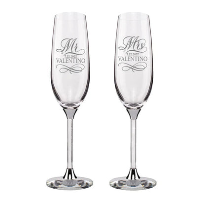 Personalized Champagne Flute Wedding Party Mr and Mrs Champagne Glasses Anniversary Gift for Couple New Years Celebration Good Vibrations