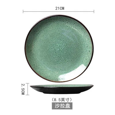 Malachite Green Ceramic Plates And Bowls Set Eco Friendly Porcelain Dinner Cutlery Set Kitchen Dish Plate Spoon Accessories Good Vibrations