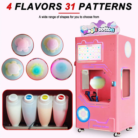 JoyFunplay Manufacture Customized Coin Cash Full Automatic Cotton Candy Vending Machine Floss Flower Candy Machine Good Vibrations