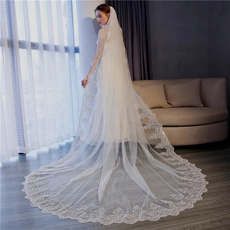 High Quality Latest Long Tulle Wedding Bridal Veil Lace Lady Wedding Veil Good Vibrations