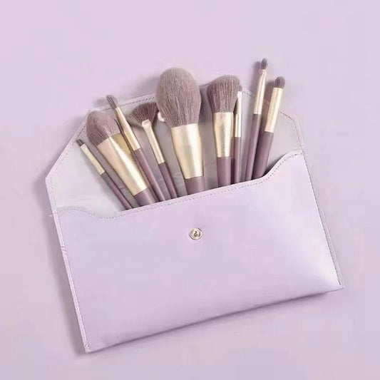 Custom Logo 9 Piece Purple Sweet Makeup Brush Set Soft Hair Eye Shadow Brush Eyebrow Foundation Blush Brushes Set with PU Bag Good Vibrations
