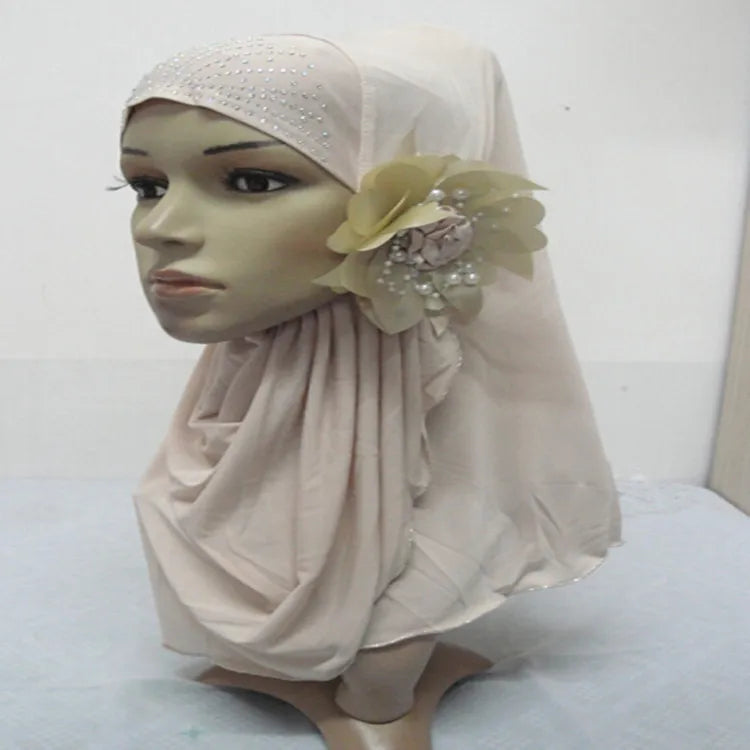 Single-piece Malay Veil Set Hijab Scarf Muslim Womens With Flower Ironed and Diamond Good Vibrations