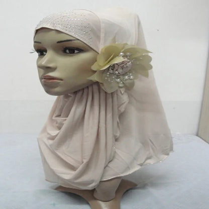 Single-piece Malay Veil Set Hijab Scarf Muslim Womens With Flower Ironed and Diamond Good Vibrations