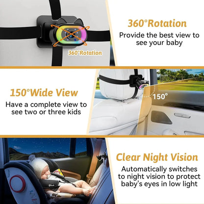 4.3 Inch Security Monitoring Car Backseat Baby Camera Wide Angle HD Night Vision LED Lights LCD Display Good Vibrations