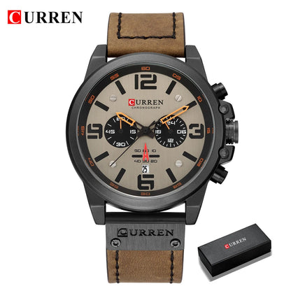 CURREN Mens Watches Top Luxury Brand Waterproof Sport Wrist Watch Chronograph Quartz Military Genuine Leather Relogio Masculino Good Vibrations