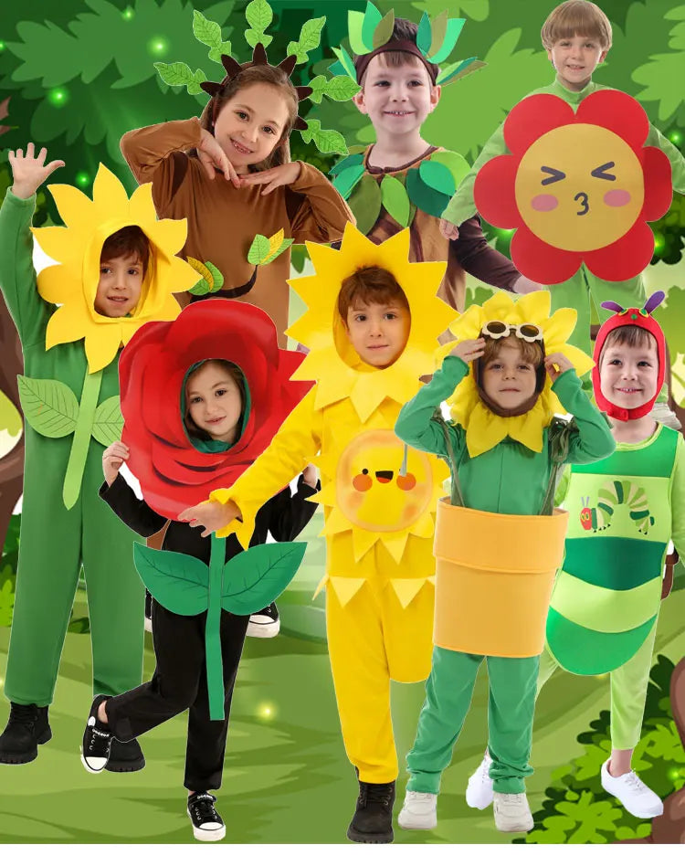 Halloween Costumes Sunflower Cosplay School Performance Show for Kids Boys Girls Sun Flower Plant Cosplay Costumes Good Vibrations