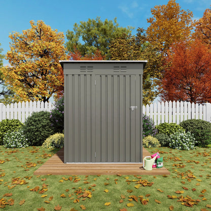 5X3 FT Garden Metal Outdoor Storage Shed Steel Frame with Pitched Roof Lockable Door Compact Metal Tool Room for Backyard Patio Good Vibrations