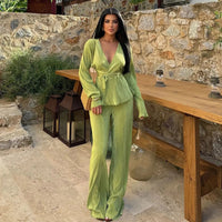 K10781 Factory Wholesale Women's Clothing V-neck Long Sleeve Cardigan Autumn and Winter Leisure Two-Piece Set Good Vibrations