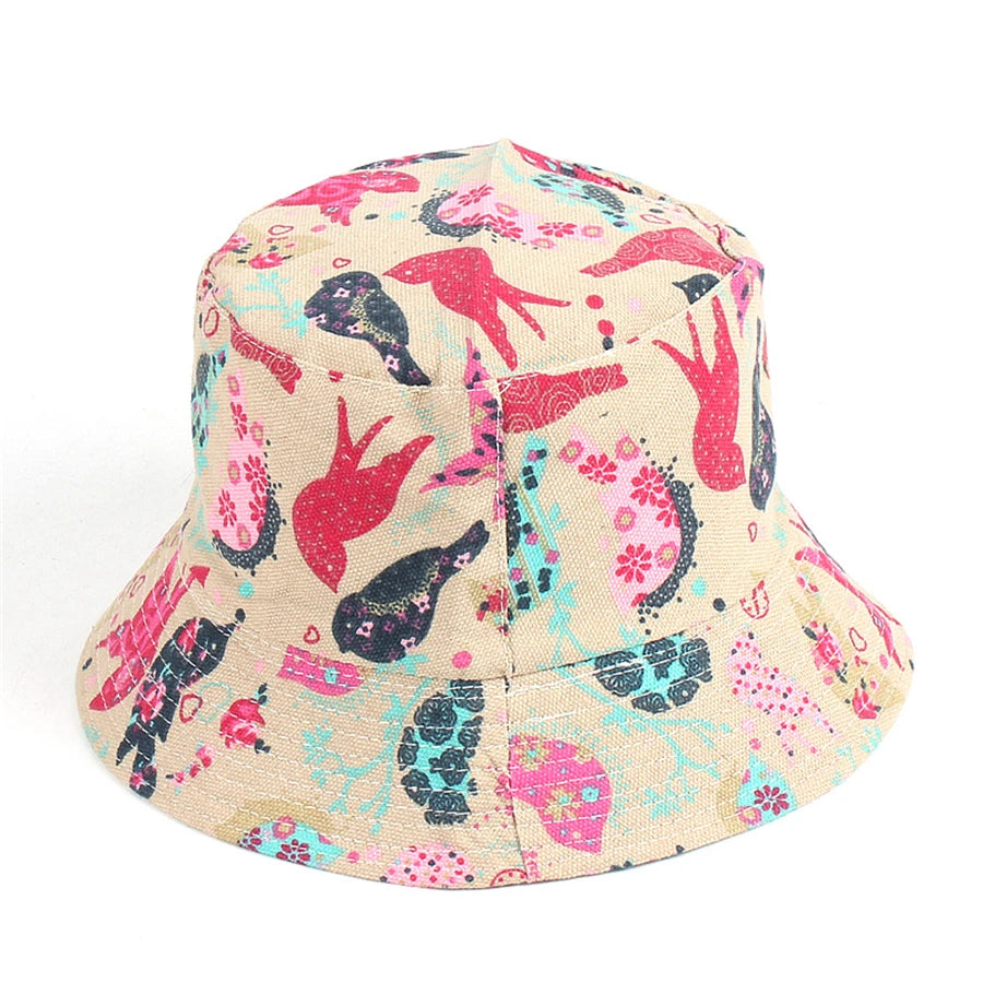 22 Colors Printed Bucket Hat Unisex Ins Trend Flat Top Outdoor Fisherman Hats Men Sunshade Caps Summer Travel Sun Cap Wholesale Good Vibrations