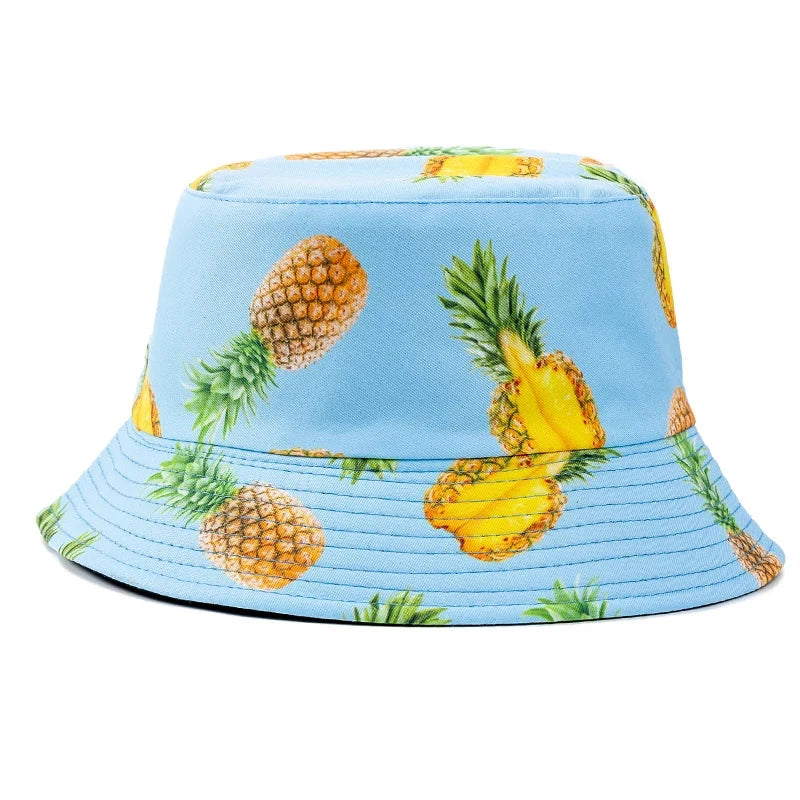 Hot Sale Unisex Bucket Hats Summer Double-sided Wear Fruit Printing Women Cap Outdoor Sun Hat Men Classic Panama Bucket Hat Good Vibrations