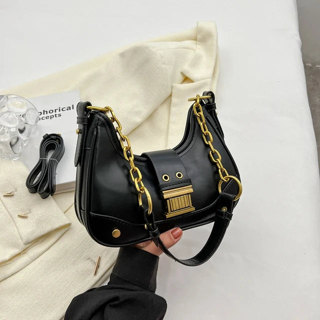 Saddle Small Crossbody Bags for Women 2023 Trend Designer PU Leather Shoulder Bag Ladies Chain Handbags and Purses Good Vibrations