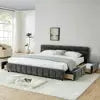 Modern Queen Size Tufted Headboard Platform Bed Frame with Wooden Storage Drawer Soft Chenille Upholstered Bedroom Bed Good Vibrations
