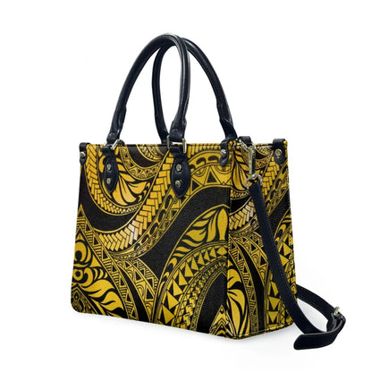 Customized Luxury Leather Women Handbag Hawaii Tribal Polynesian Tattoo Print Pu Leather Purse Shoulder Bag Lightweight Tote Bag Good Vibrations