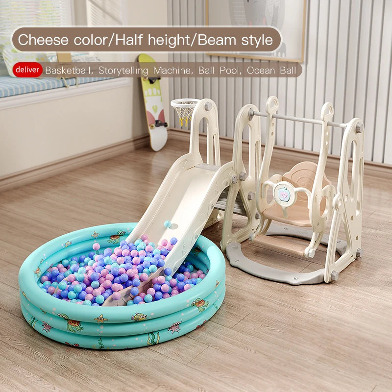 Children's Indoor Playground Equipment Plastic Swing and Slide Combination Playhouse with Ball Pit for Home or School Use Good Vibrations