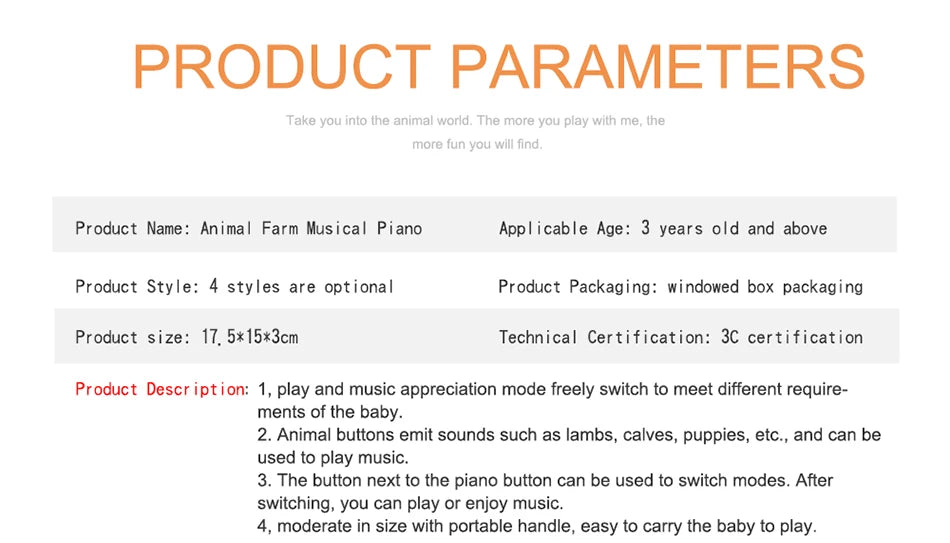 Baby Musical Toy with Animal Sound Kids Piano Keyboard Electric Flashing Music Instrument Early Educational Toys for Children Good Vibrations
