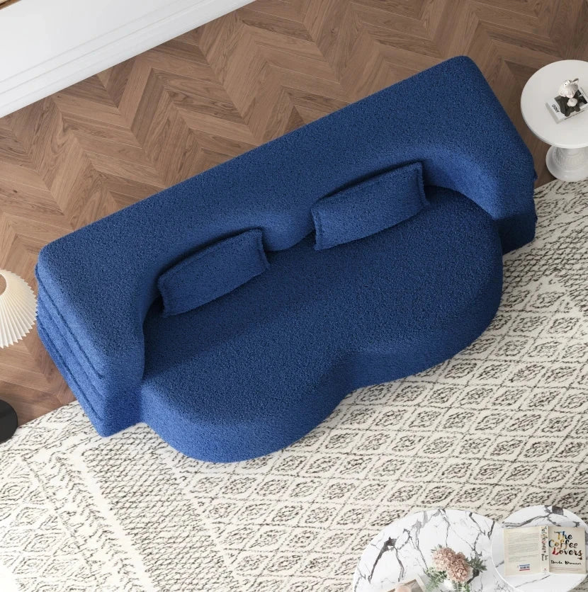 Modern One-Seater Teddy Fabric Foam-Filled Sofa Bed Convertible 15" Full Size Folding Mattress for Apartment Living Guest Use Good Vibrations