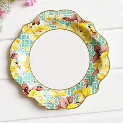 Retro Floral Chinese Style Blue and White Porcelain Paper Plate Party Plates Wedding Lace Dish Disposable Plate 1PC Tablecloth Good Vibrations