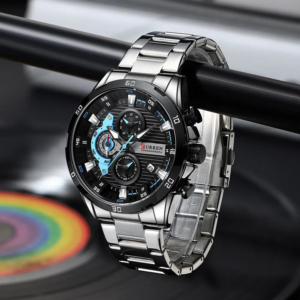 CURREN Stainless Steel Watches for Mens Creative Fashion Luminous Dial with Chronograph Clock Male Casual Wristwatches Good Vibrations