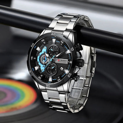 CURREN Stainless Steel Watches for Mens Creative Fashion Luminous Dial with Chronograph Clock Male Casual Wristwatches Good Vibrations