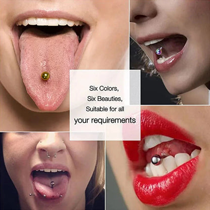 6PCS Titanium Tongue Rings Colorful Tongue Barbell Tongue Body Piercing Jewelry 12mm 14mm 16mm 18mm Good Vibrations Adult Super Store