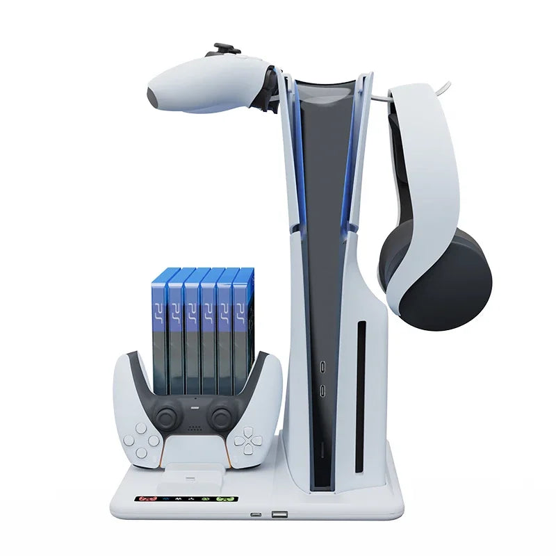 New product For PS5 Slim Console Multi-functional Cooling Dock with Disk Organizer Handle Charger Headphone Hanger Good Vibrations