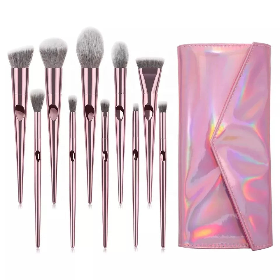 HMU Custom Logo Drop Shipping 10pcs Beautiful Wholesale Pink Plastic Brand Customised Make up Brushes Good Vibrations