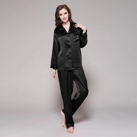 Wholesale 22 Momme Women's Long Sleeve 2 Piece Sets Silk Pajamas Mulberry Silk Pajamas for Women Set Good Vibrations