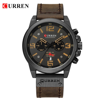 CURREN Mens Watches Top Luxury Brand Waterproof Sport Wrist Watch Chronograph Quartz Military Genuine Leather Relogio Masculino Good Vibrations