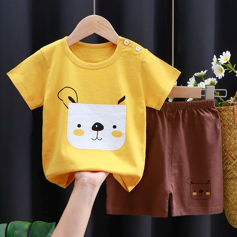 Kids Clothes Set Baby Boy/Girl T-Shirt + Shorts Summer Clothing Cotton Cartoon Casual Boys Tracksuit Children Baby Clothes Set Good Vibrations