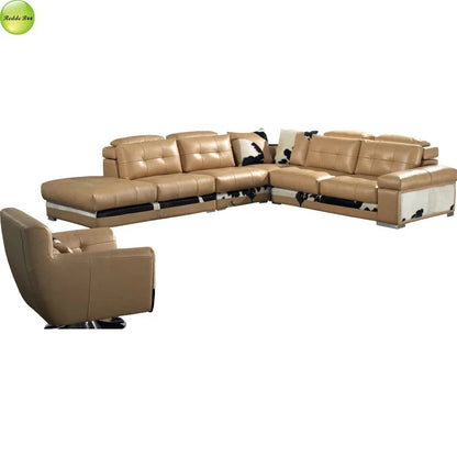 Luxury Big Size Black Real Comfortable Leather Seven Seater Full L Shape Sofa Good Vibrations